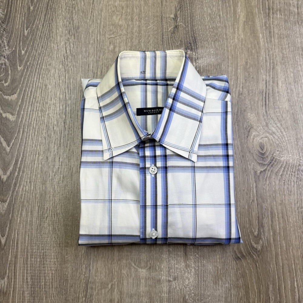 Burberry White and Blue Plaid Casual Button-Down Shirt